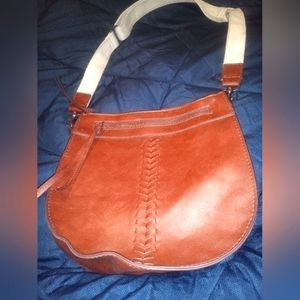 Genuine Leather Canvas Crossbody Bag